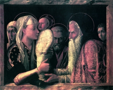 Mantegna, Ofiarowanie w świątyni, tempera na desce, ok.1465, Geamldegalerie, Berlin