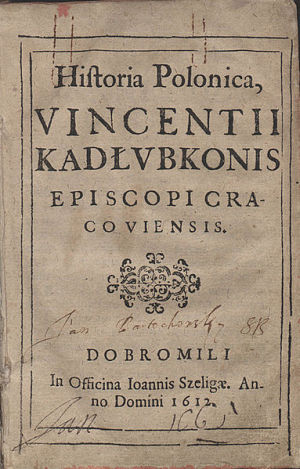 Piewsza strona wydania Historii Polski z 1612 r.